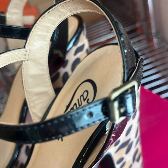 281 New box candies women's fern black print cheetah open toe sandal heels tan - Picture 6 of 9